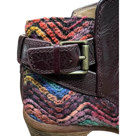 Comfortiva Ankle Boots Creston Eggplant Red Leather Multi Sweater Knit Size 9M - Picture 5 of 9